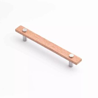LENAH 160MM CABINET HANDLE - TASMANIAN OAK - FACE CAPS - SATIN CHROME