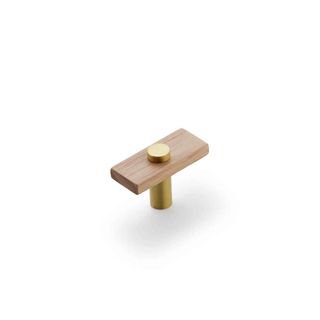 LENAH 50MM T-BAR HANDLE - TASMANIAN OAK - FACE CAPS - SATIN BRASS