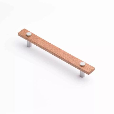 LENAH 160MM CABINET HANDLE - TASMANIAN OAK - FACE CAPS - POLISHED CHROME