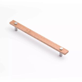 LENAH 224MM CABINET HANDLE - TASMANIAN OAK - FACE CAPS - SATIN CHROME
