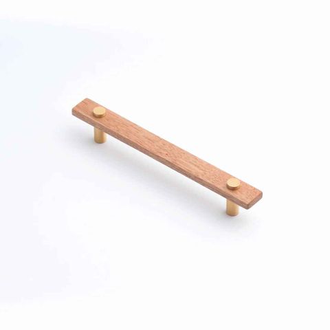 LENAH 160MM CABINET HANDLE - TASMANIAN OAK - FACE CAPS - SATIN BRASS