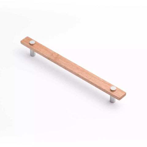 LENAH 224MM CABINET HANDLE - TASMANIAN OAK - FACE CAPS - POLISHED CHROME