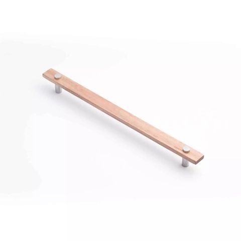 LENAH 288MM CABINET HANDLE - TASMANIAN OAK - FACE CAPS - POLISHED CHROME