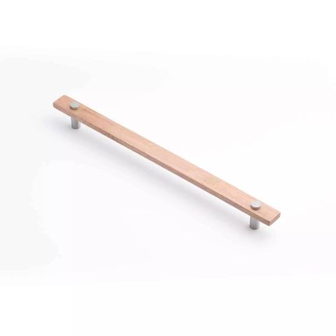 LENAH 288MM CABINET HANDLE - TASMANIAN OAK - FACE CAPS - SATIN CHROME
