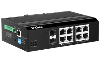 DLINK 10-Port Gigabit Industrial Smart Managed PoE Switch with 8 1000BASE-T Long Reach PoE+ ports and 2 SFP ports. PoE budget 240W