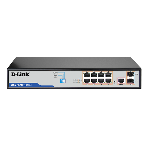 DLINK 10-Port Gigabit WebSmart PoE+ Switch with 8 Long Reach PoE+ Ports and 2 SFP Ports, 142W