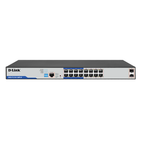 DLINK 18-Port Gigabit WebSmart PoE+ Switch with 16 PoE+ ports (8 with Long Reach PoE+) and 2 SFP Ports, 135W