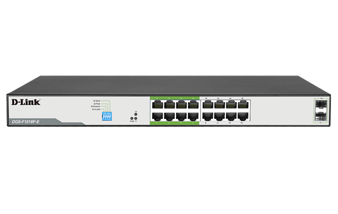 DLINK 18-Port Gigabit PoE Switch with 16 PoE+ Ports (8 Long Reach 250m) and 2 SFP Uplinks. PoE budget 150W.