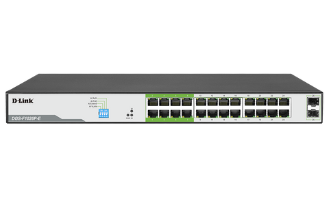 DLINK 26-Port Gigabit PoE Switch with 24 PoE+ Ports (8 Long Reach 250m) and 2 SFP Uplinks. PoE budget 250W.