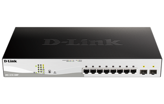 DLINK 10-Port Gigabit WebSmart PoE Switch with 8 PoE RJ45 and 2 SFP Ports. PoE budget 130W.