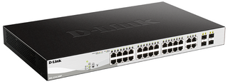 DLINK 28-Port Gigabit WebSmart PoE Switch with 24 RJ45 and 4 SFP Ports. PoE budget 370W.
