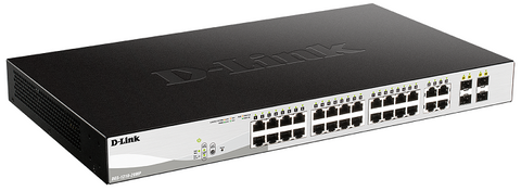 DLINK 28-Port Gigabit WebSmart PoE Switch with 24 RJ45 and 4 SFP Ports. PoE budget 370W.