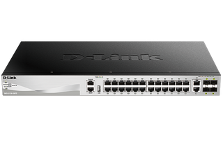 DLINK 30 port Stackable Gigabit Switch with 24 1000Base-T ports and 4 10 Gigabit SFP+ ports and 2 10GBASE-T ports.