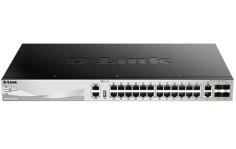 DLINK 30 port Stackable Gigabit Switch with 24 1000Base-T ports and 4 10 Gigabit SFP+ ports and 2 10GBASE-T ports.