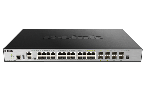 DLINK 28-Port Gigabit xStack Layer 3+ Managed Stackable Switch with 24 1000Base-T (4 Combo SFP) and 4 10 GbE SFP+ Ports  (Advanced Layer 3 functionality requires Enhanced Image Licence)