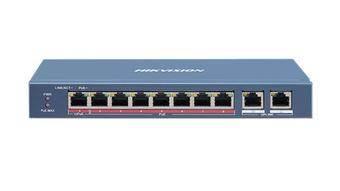 HIKVISION Switch 8 PoE Ports,1 Port max 90W, 2 Gigabit RJ45 Uplink, 110W, Unmanaged (SPECIAL ORDER)