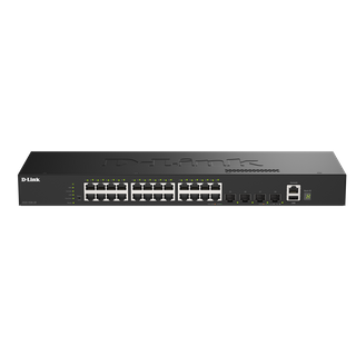DLINK 28-Port Gigabit Smart Managed Stackable Switch with 24 1000Base-T and 4 SFP+ Ports.
