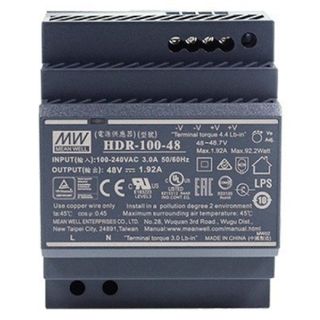 2N External power supply for the 2N Clip 2wire-IP (03450-001), DIN-rail mountable, IN: 100-240V AC/3A, OUT: 48V DC/1.92A, rated power 92.2W. Original manufacturer type: Meanwell HDR-100-48. (03479-001)