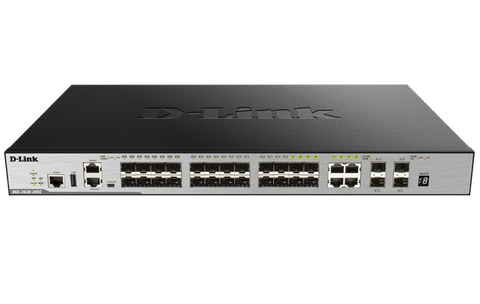 DLINK 28-Port Gigabit xStack Layer 3+ Managed Stackable Switch with 24 SFP (4 Combo 1000Base-T) and 4 10 GbE SFP+ Ports  (Advanced Layer 3 functionality requires Enhanced Image Licence)