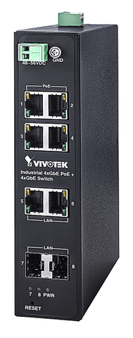 VIVOTEK INDUSTRIAL UNMANAGED 8 PORT SWITCH,  4 GIGABIT POE,  2 GIGABIT UTP,  2 GIGABIT SFP PORTS, POE BUDGET 120W (AW-IHT-0800)