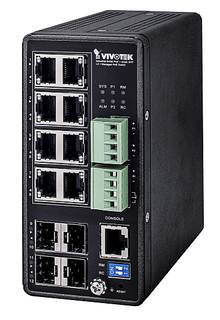 VIVOTEK INDUSTRIAL LAYER 2+ MANAGED 12 PORT SWITCH,  8 GIGABIT POE, 4 GIGABIT SFP,  POE BUDGET 240W,  48~57VDC INPUT (AW-IHT-1271)