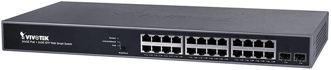 VIVOTEK WEB SMART MANAGED 26 PORT SWITCH,  24 GIGABIT POE, 2 GIGABIT SFP PORTS, POE BUDGET 370W, INTEGRATE WITH VIVOTEK CAMERA FOR SURVEILLANCE APPLICATION (AW-GEV-264B-370,AUN)