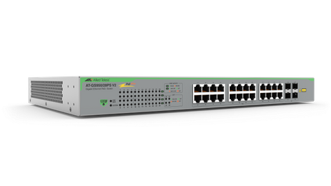 AT-GS950/28PS V2-40 Allied Telesis gigabit webSmart switch, 24x 10/100/1000-T PoE+, 4x SFP Ports and single fixed PSU, AU Power Cord