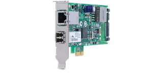 Allied Telesis PCI-Express (PCIe x1) Dual Port PoE+ Adapter card, 1 x 1000SX/SC, 1 x 10/100/1000T PoE+  interface