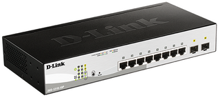 DLINK 10-Port Gigabit WebSmart PoE Switch with 8 PoE RJ45 and 2 SFP Ports. PoE budget 65W.
