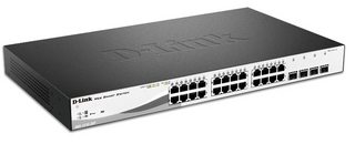 DLINK 28-Port Gigabit WebSmart PoE Switch with 28 RJ45 (24 PoE) with 4 Combo SFP Ports. PoE budget 193W.