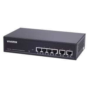 Vivotek, lite managed 6 port switch, 4 gigabit PoE, 2 gigabit UTP ports, 60W PoE budget, (AW-GEL-065A-060 AU)