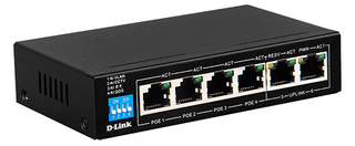 DLINK DES-F1006P-E - 6-Port 10/100Mbps PoE Switch with 4 Long Reach PoE Ports and 2 Uplink Ports. PoE budget 60W.
