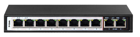 DLINK DES-F1010P-E - 10-Port 10/100Mbps PoE Switch with 8 Long Reach PoE Ports and 2 Uplink Ports. PoE budget 96W.