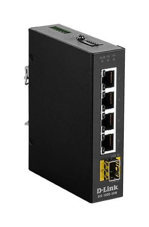 DLINK 5-Port Gigabit Industrial Switch with 4 1000BASE-T ports and 1 SFP port, operating temp up to 75?C, DIN Rail mountable