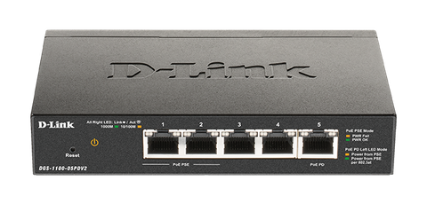 DLINK 5-Port Gigabit PoE-Powered Smart Managed Switch with 2 PoE pass-through ports