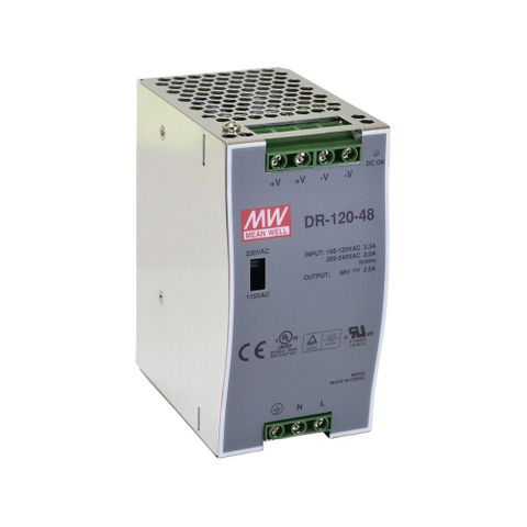 MEANWELL 48Vdc, 2.5A Single Output Industrial Din Rail Power Supply Unit (120W)