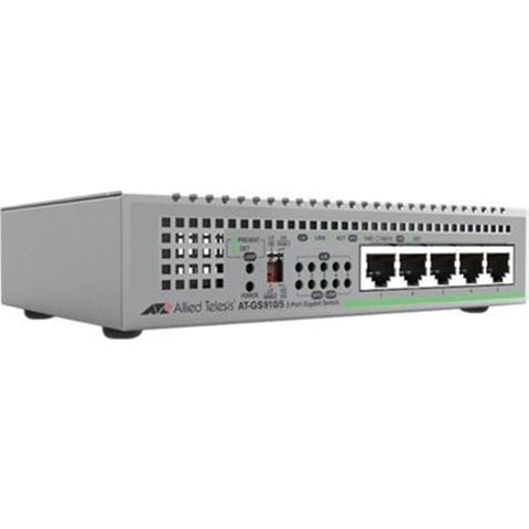 Allied Telesis 5 port 10/100/1000T unmanaged switch with internal PSU, AU Power Cord.