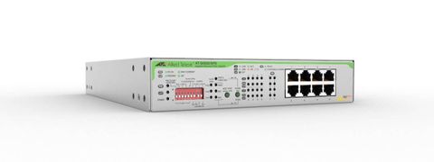 Allied Telesis 8 port 10/100/1000T unmanaged PoE+ switch with internal PSU, Configurable with DIP Switch, AU Power Cord