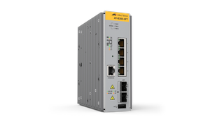 Allied Telesis Industrial managed switch, 4 x 10/100TX ports and 2 x 100/1000X SFP, DC power supplies. Requires purchase of Net.Cover for Support and Software Updates.