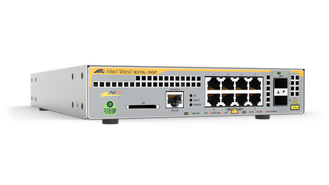 Allied Telesis Industrial managed PoE+ switch, 8 x 10/100/1000TX PoE+ ports and 2 x 100/1000X SFP