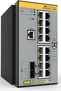Allied Telesis 16 x 10/100/1000T POE+ ports,  2 x 1000X SFP, advanced L3 industrial switch, DC power supplies Requires purchase of Net.Cover for Support and Software Updates.