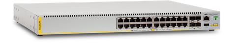 Allied Telesis High availability video surveillance switch, 24-port 10/100/1000BASE-T stackable PoE+ switch with 4 SFP+ ports and 2 power supply bays (PSUs not included). 1 year NCP support (Start date is shipment date from ATI - Grace period 90 days)