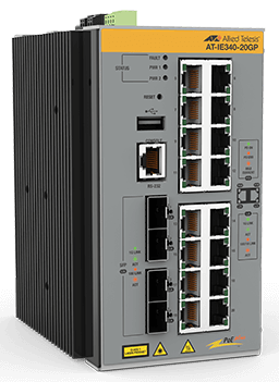 Allied Telesis 16 x 10/100/1000T POE+ ports,  4 x 100/1000X SFP, advanced L3 industrial switch, DC power supplies. Requires purchase of Net.Cover for Support and Software Updates.