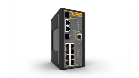 Allied Telesis Industrial managed PoE+ switch, 8 x 10/100/1000TX PoE+ ports and 2 x 100/1000X SFP combo, DC power supplies