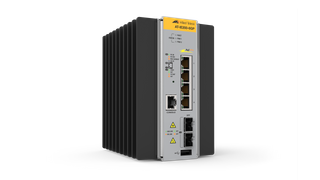 Allied Telesis Industrial managed PoE+ switch, 4 x 10/100/1000T ports (PoE+ support) and 2 x 100/1000X SFP, DC power supplies. Requires purchase of Net.Cover for Support and Software Updates.