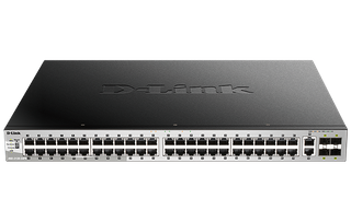 DLINK 54 port Stackable Gigabit PoE+ Switch with 48 1000Base-T PoE/PoE+ ports and 4 10 Gigabit SFP+ ports and 2 10GBASE-T ports. PoE budget 370W (740W with DPS-700).