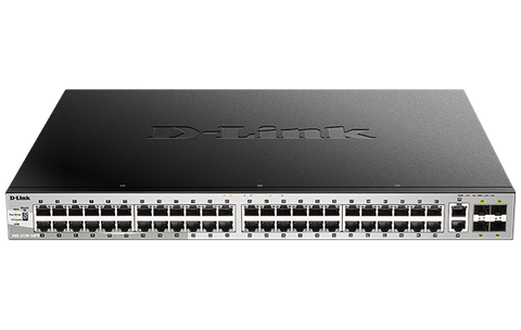 DLINK 54 port Stackable Gigabit PoE+ Switch with 48 1000Base-T PoE/PoE+ ports and 4 10 Gigabit SFP+ ports and 2 10GBASE-T ports. PoE budget 370W (740W with DPS-700).