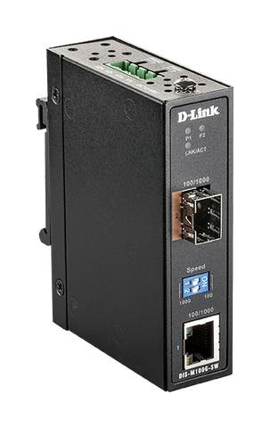 DLINK Industrial Media Converter 100/1000 Mbps SFP to 100/1000 Mbps RJ45, operating temp up to 70?C, DIN Rail mountable