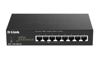 DLINK 8-Port Gigabit Smart Managed Switch with 4 PoE+ ports. PoE budget 80W.