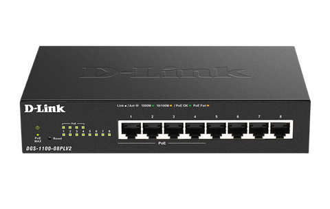 DLINK 8-Port Gigabit Smart Managed Switch with 4 PoE+ ports. PoE budget 80W.